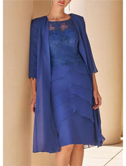 Sheath Column Jewel Neck Short Sleeves Knee Length Mother Of The Bride Dresses With Lace