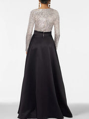 A Line Princess V Neck Long Sleeves Floor Length Mother Of The Bride Dresses With Pocket Sequins
