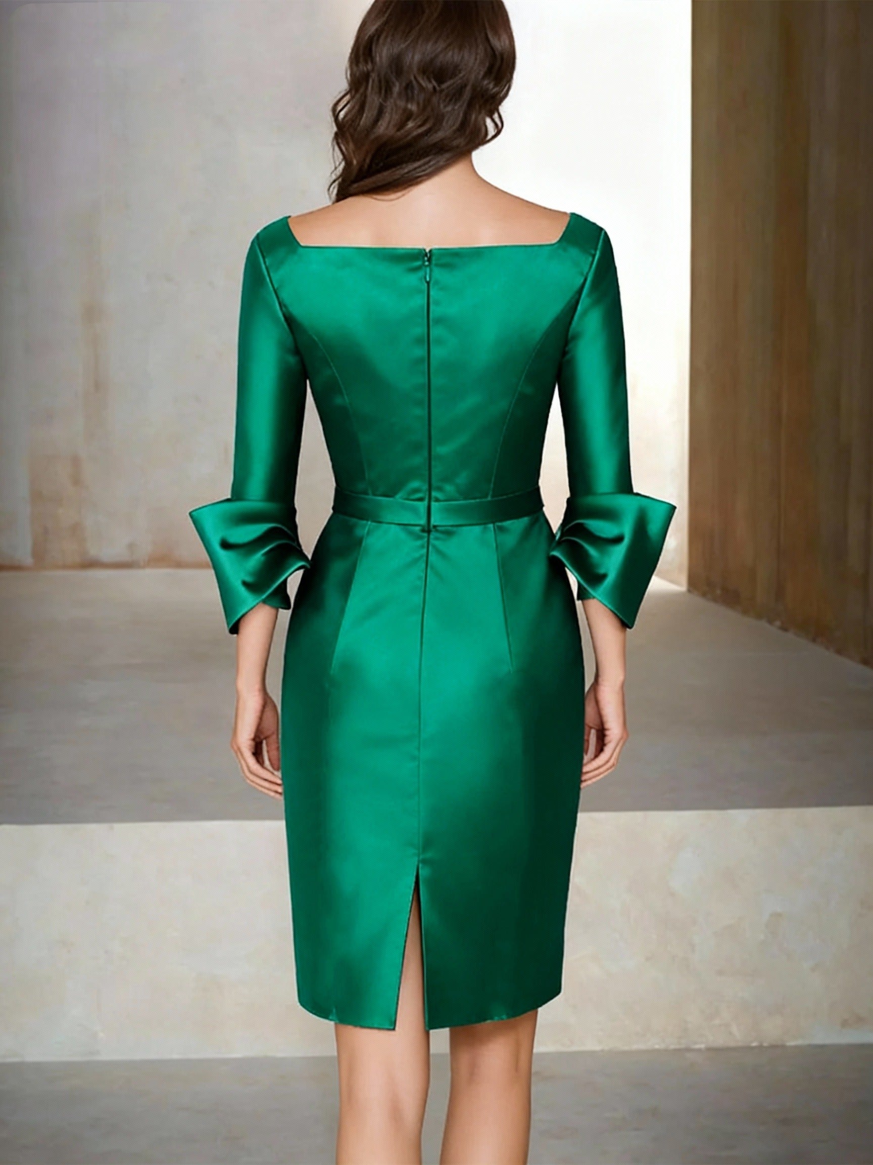 Sheath Column V Neck 3 4 Sleeves Knee Length Mother Of The Bride Dresses With Sash