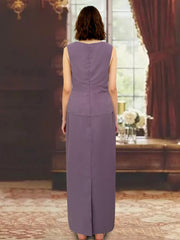 3 Piece Dress Set Sheath Column Scoop Neck Long Sleeves Floor Length Mother Of The Bride Dresses With Jacket
