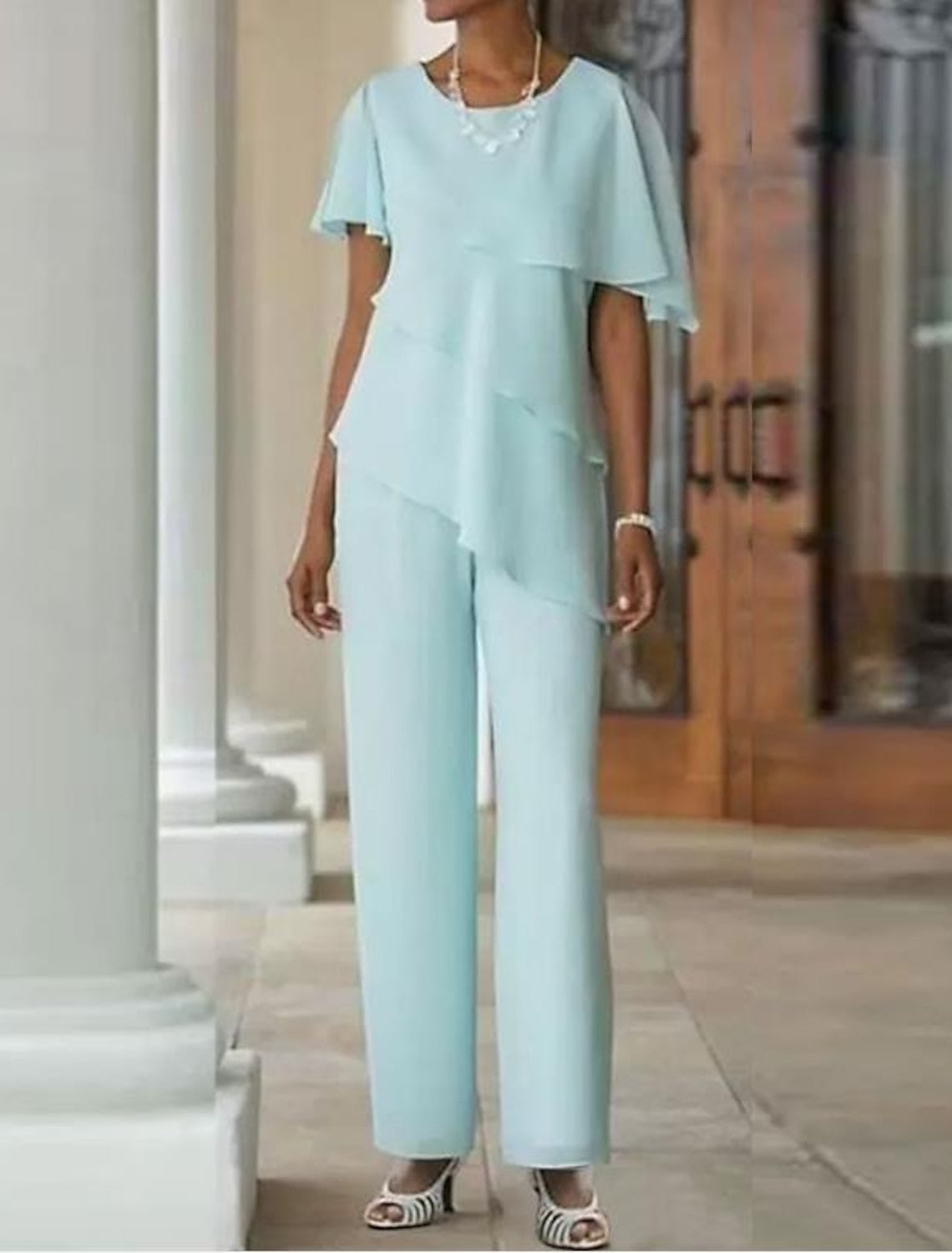 Pantsuit 2 Piece Jewel Neck Floor Length Mother Of The Bride Dresses