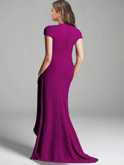 Sheath Column V Neck Short Sleeves Floor Length Mother Of The Bride Dresses With Split Side