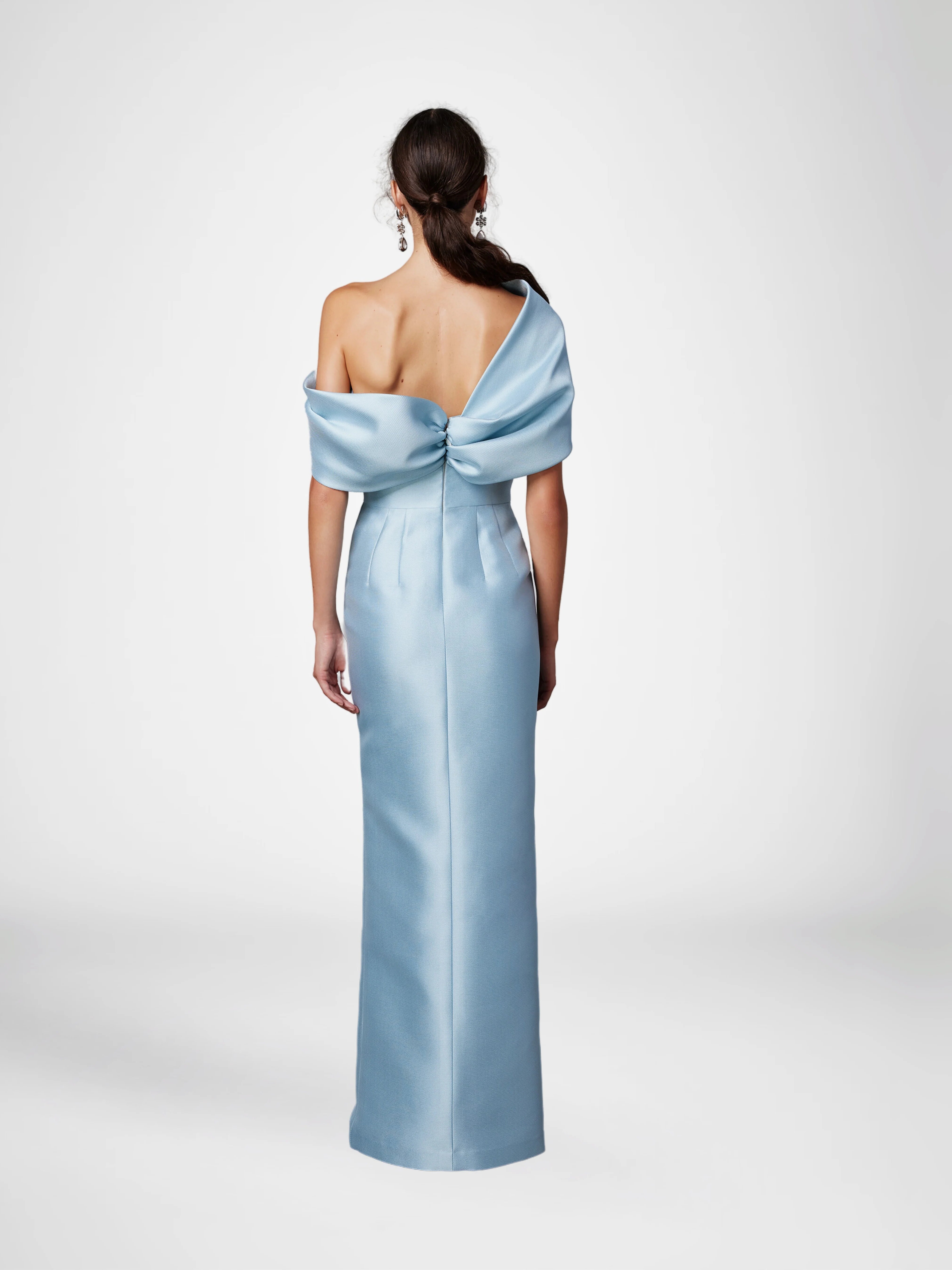 Sheath Column One Shoulder Half Sleeves Floor Length Mother Of The Bride Dresses With Ruffles