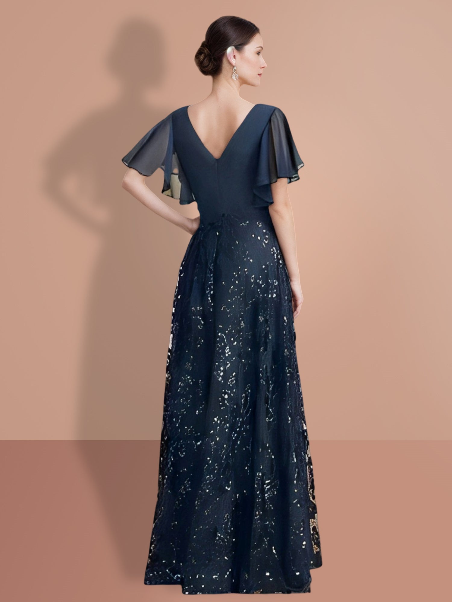 A Line Princess V Neck Short Sleeves Floor Length Mother Of The Bride Dresses With Sequins