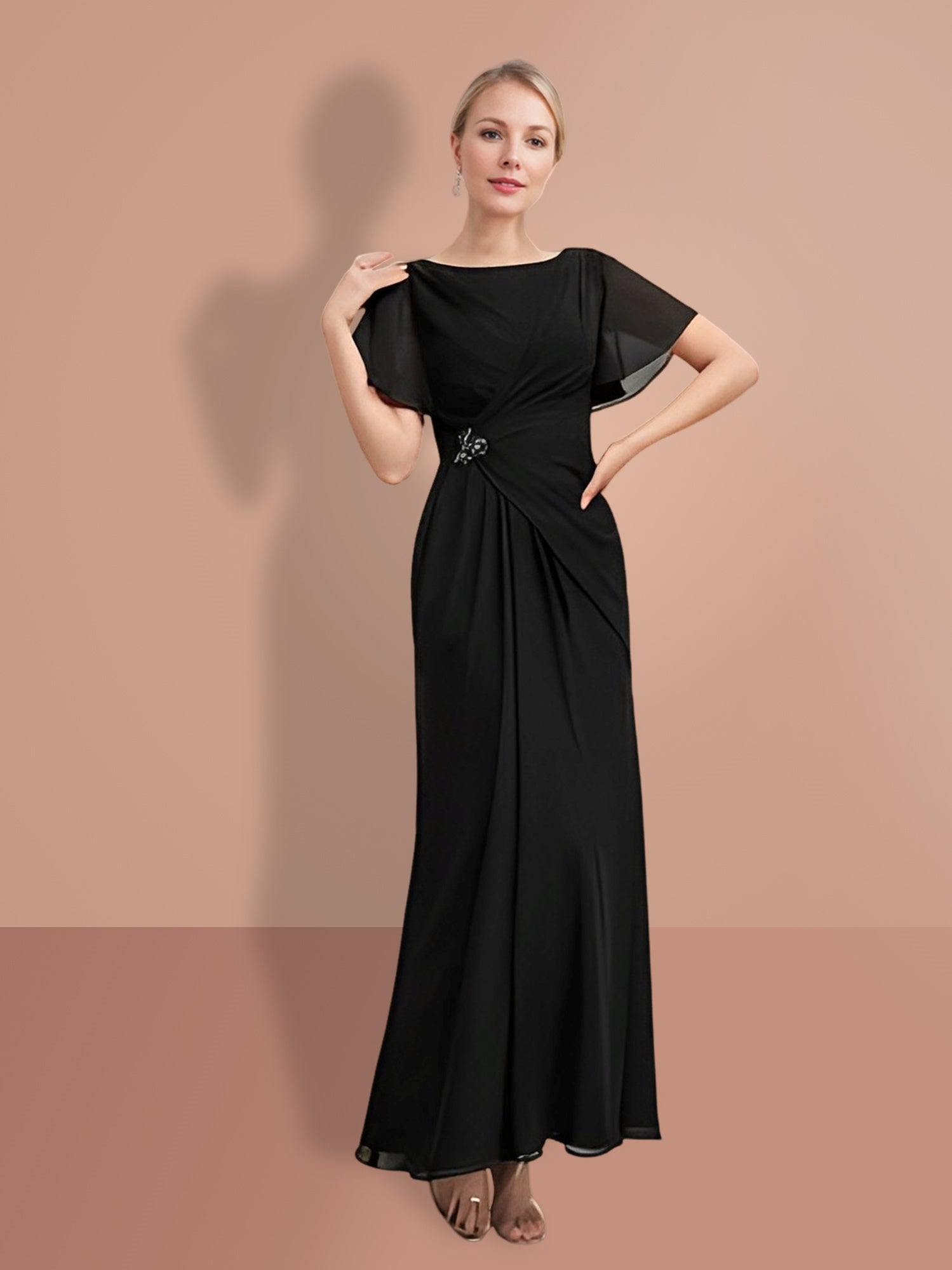 Sheath Column Ankle Length Short Sleeves Mother Of The Bride Dresses