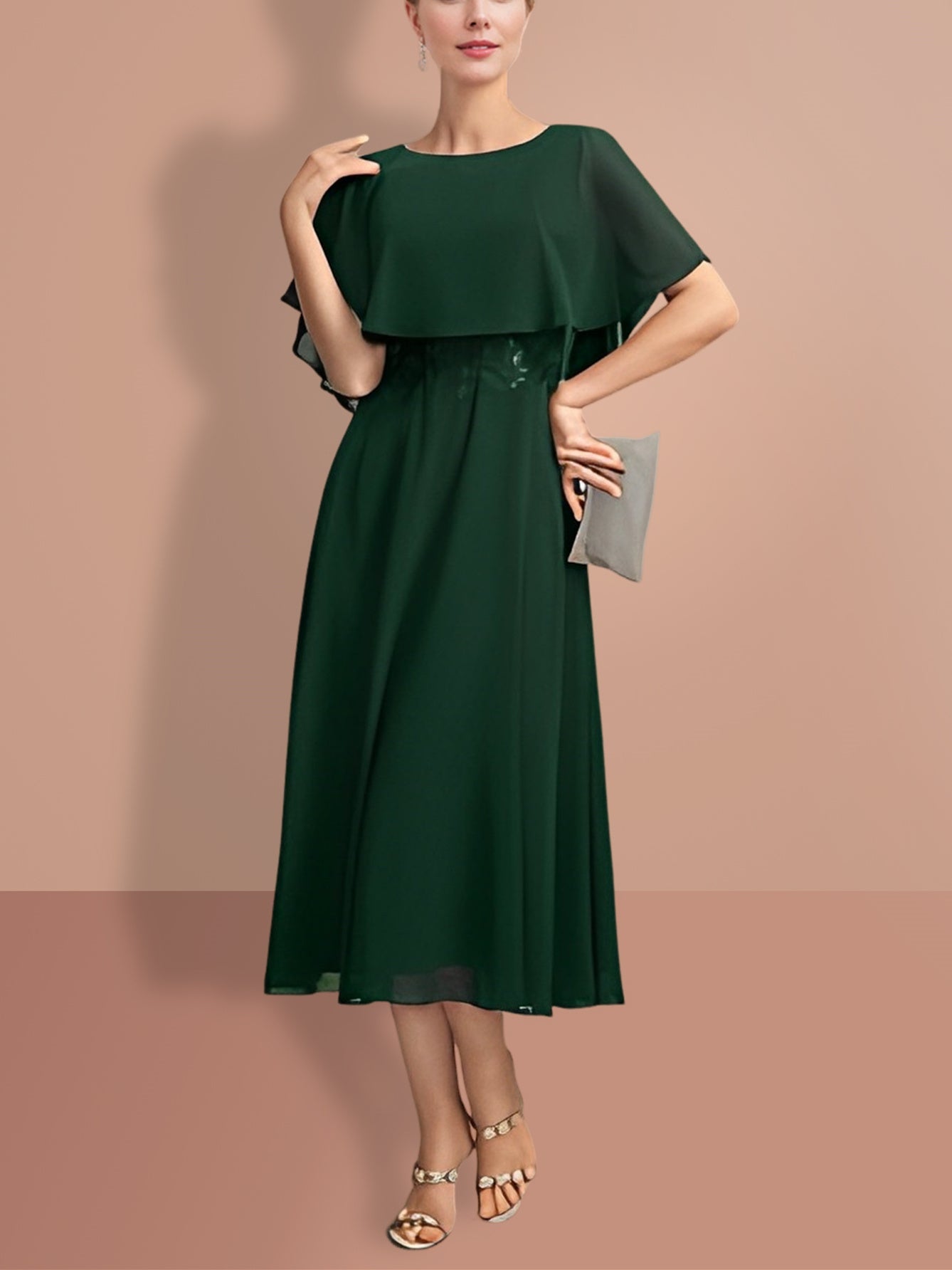 A Line Princess Short Sleeves Jewel Neck Mother Of The Bride Dresses