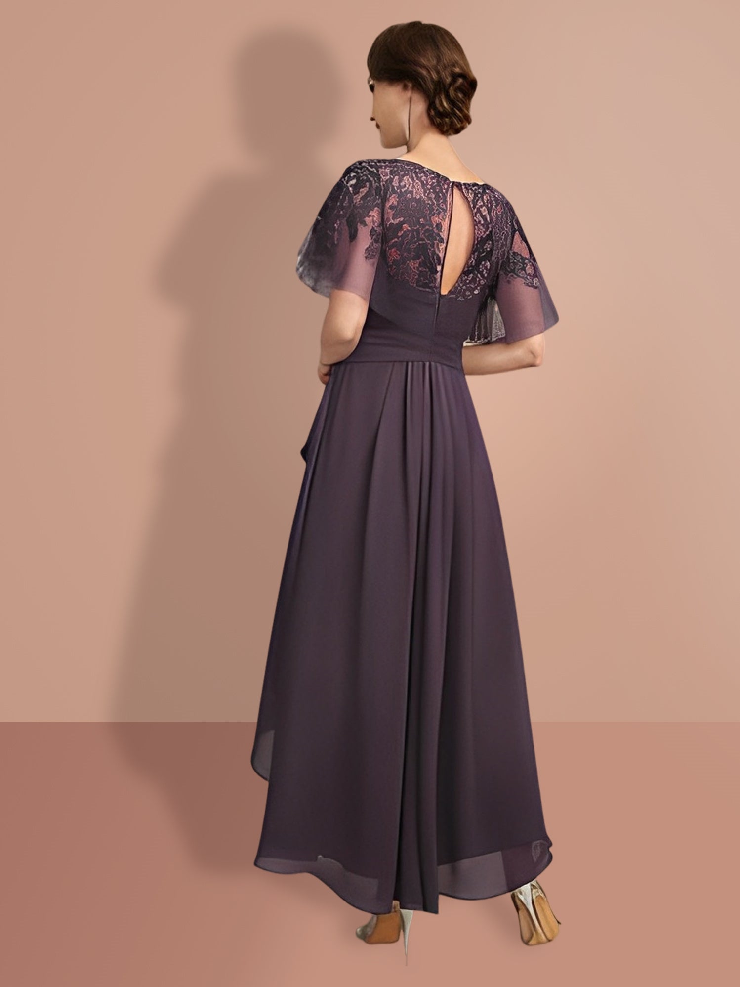 A Line Princess Short Sleeves Asymmetrical Mother Of The Bride Dresses