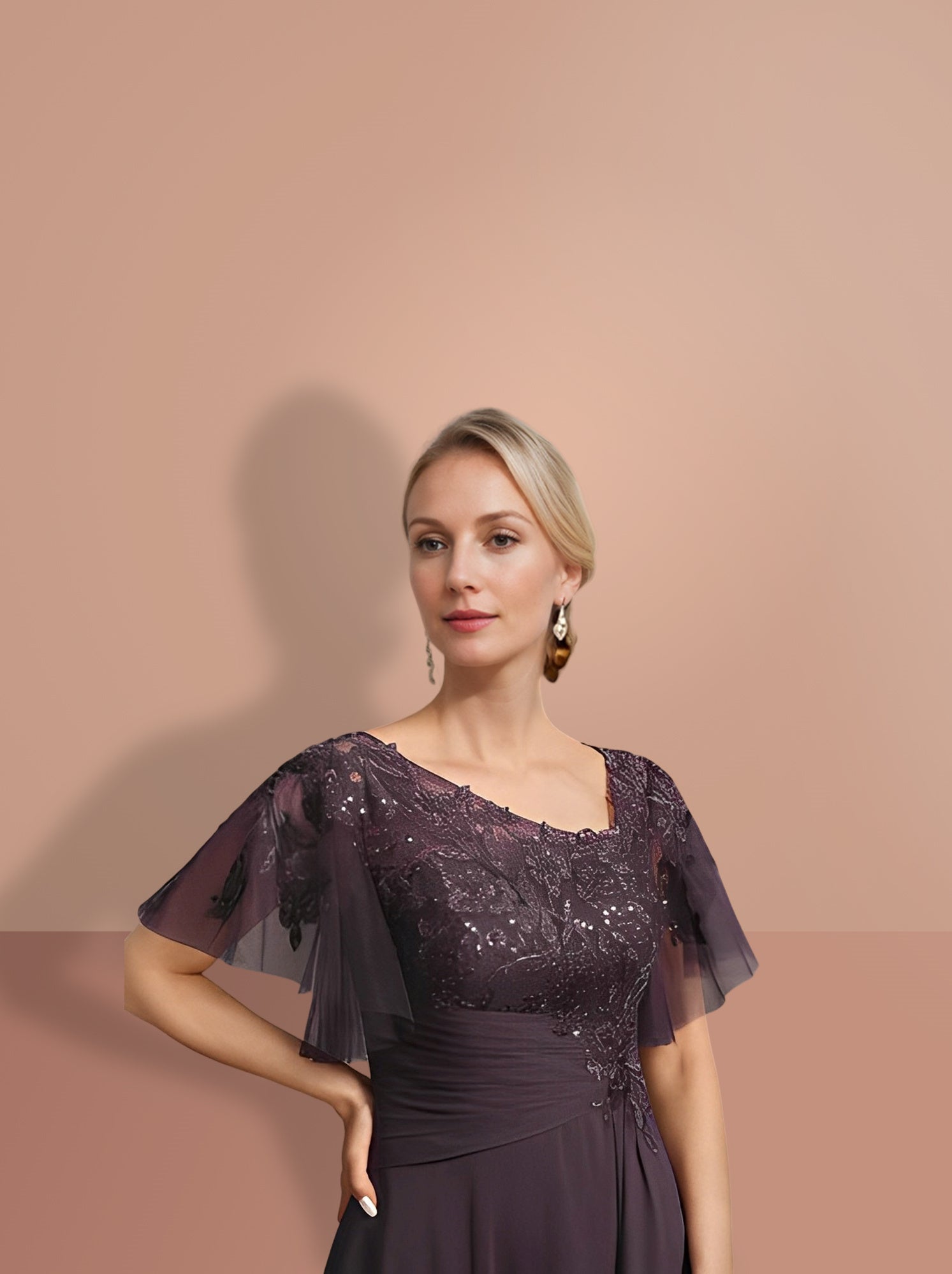 A Line Princess Short Sleeves Asymmetrical Mother Of The Bride Dresses