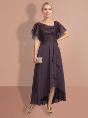 A Line Princess Short Sleeves Asymmetrical Mother Of The Bride Dresses