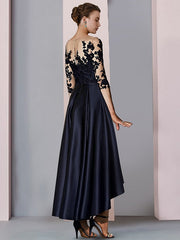 A Line Princess Illusion Neck Asymmetrical Tea Length Tea Length Mother Of The Bride Dresses