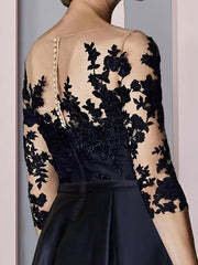 A Line Princess Illusion Neck Asymmetrical Tea Length Tea Length Mother Of The Bride Dresses