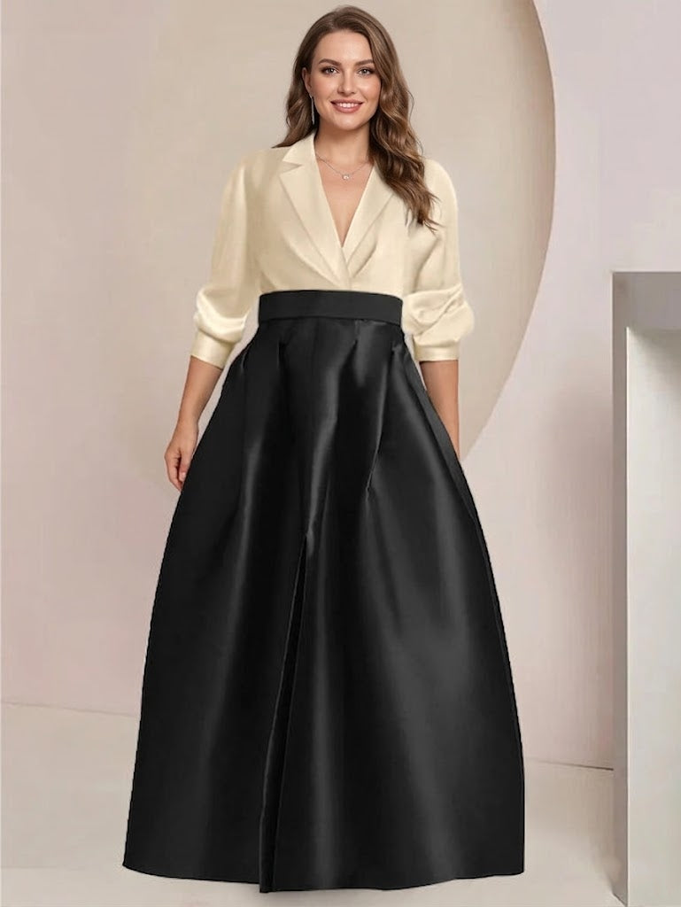 A Line Princess V Neck Long Sleeves Plus Size Mother Of The Bride Dresses With Pockets