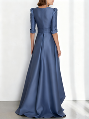 A Line Princess Half Sleeves Asymmetrical Mother Of The Bride Dresses With Pockets