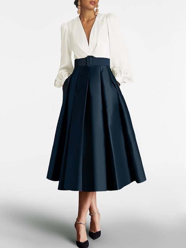 A Line Princess V Neck Long Sleeves Mother Of The Bride Dresses With Belt