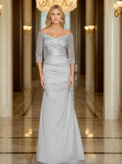 Trumpet Mermaid V Neck 3 4 Sleeves Ruched Mother Of The Bride Dresses With Appliques