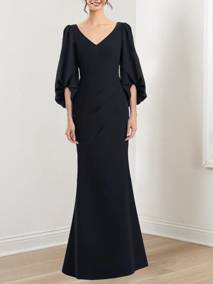 Trumpet Mermaid V Neck 3 4 Sleeves Mother Of The Bride Dresses With Ruffles