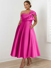 A-Line/Princess Off-the-Shoulder Sleeveless Ankle-Length Plus Size Mother of the Bride Dresses with Bow(s)