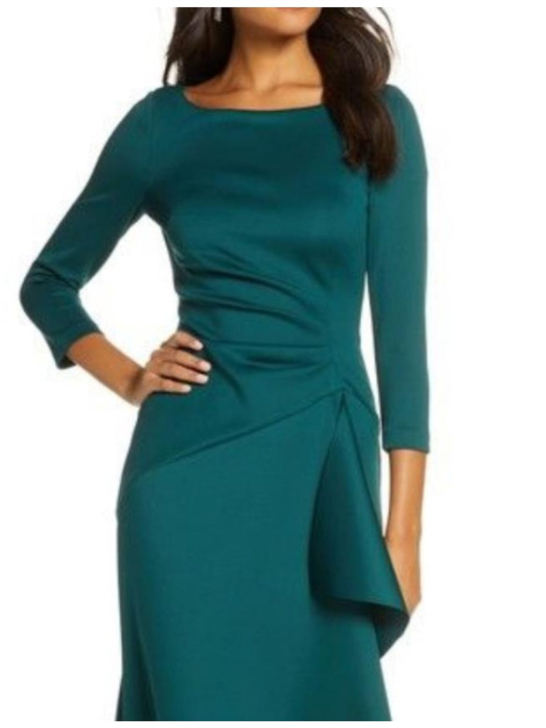 Sheath Column 3 4 Sleeves Scoop Neck Mother Of The Bride Dresses With Ruffles