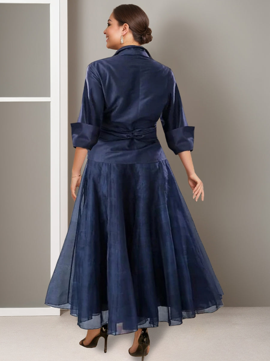 A Line Princess V Neck Half Sleeves Ankle Length Plus Size Ruched Mother Of The Bride Dresses