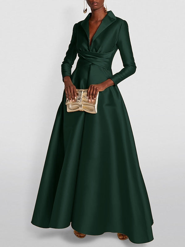 A Line Princess Long Sleeves V Neck Floor Length Evening Dresses