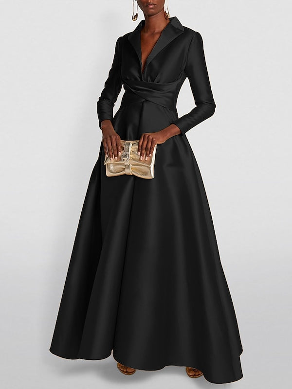 A Line Princess Long Sleeves V Neck Floor Length Evening Dresses