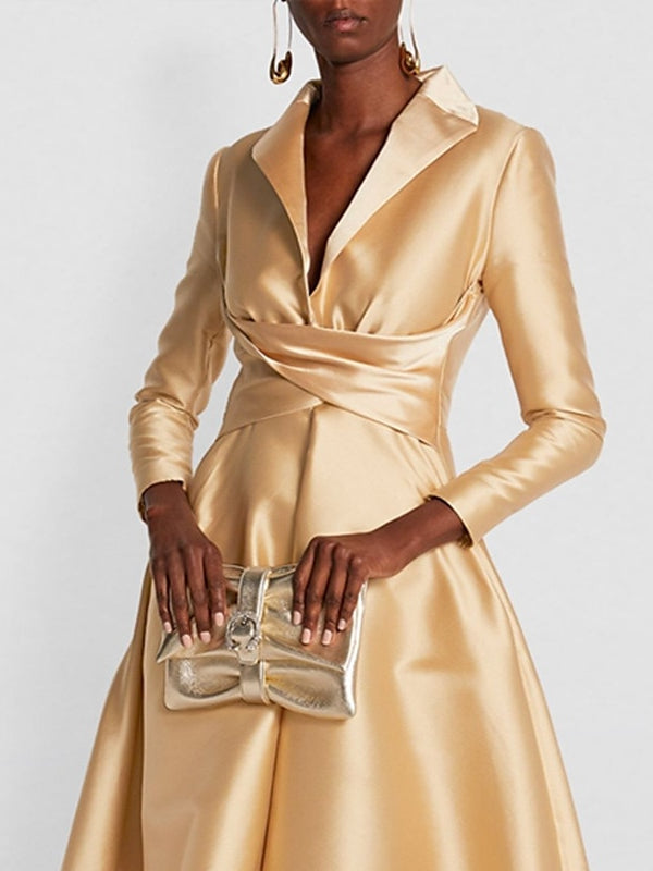 A Line Princess Long Sleeves V Neck Floor Length Evening Dresses