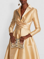 A Line Princess Long Sleeves V Neck Floor Length Evening Dresses