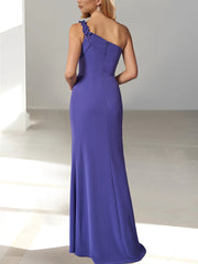 Sheath Column Sleeveless One Shoulder Floor Length Mother Of The Bride Dresses With Beaded