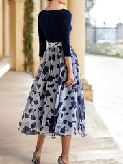 A Line Princess V Neck 3 4 Sleeves Ankle Length Floral Mother Of The Bride Dresses