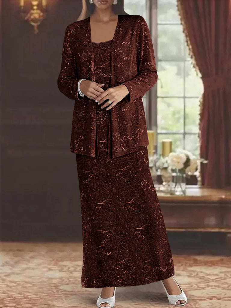 Chiffon Scoop Ankle Length Mother Of The Bride Dresses With Sequins Jacket