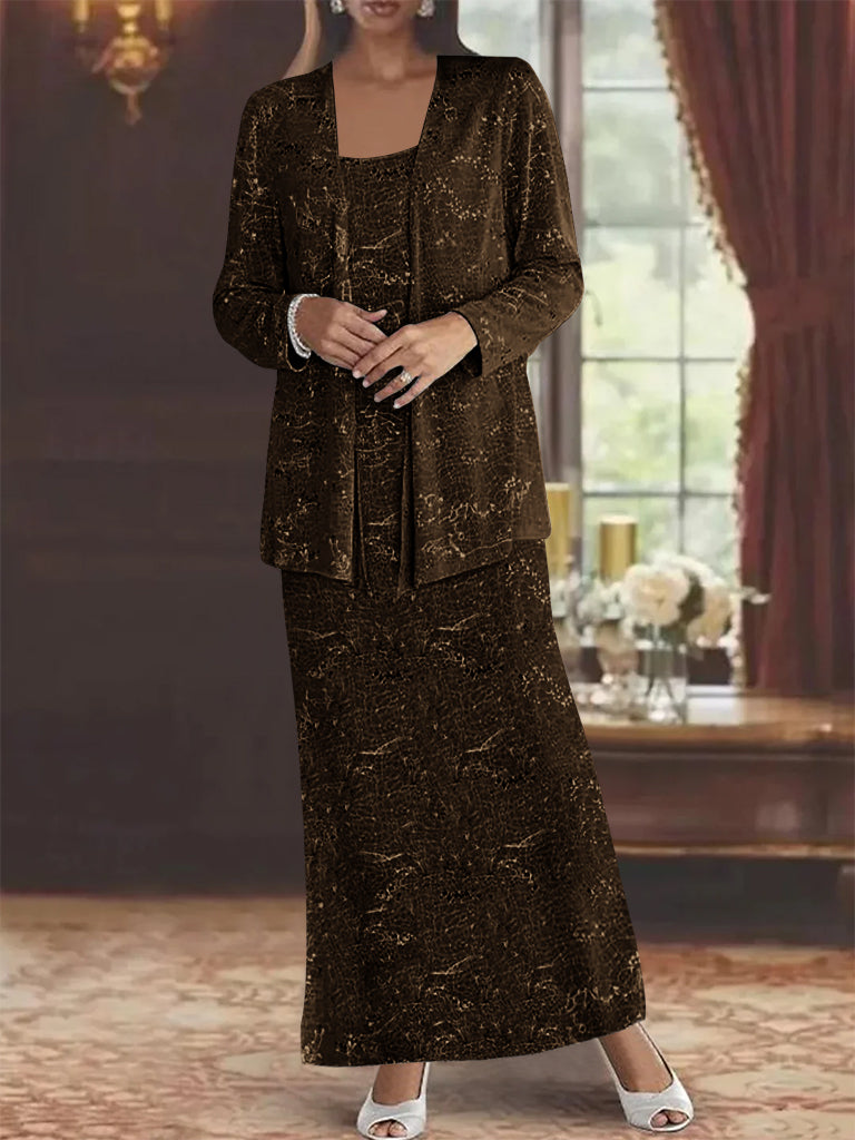 Chiffon Scoop Ankle Length Mother Of The Bride Dresses With Sequins Jacket