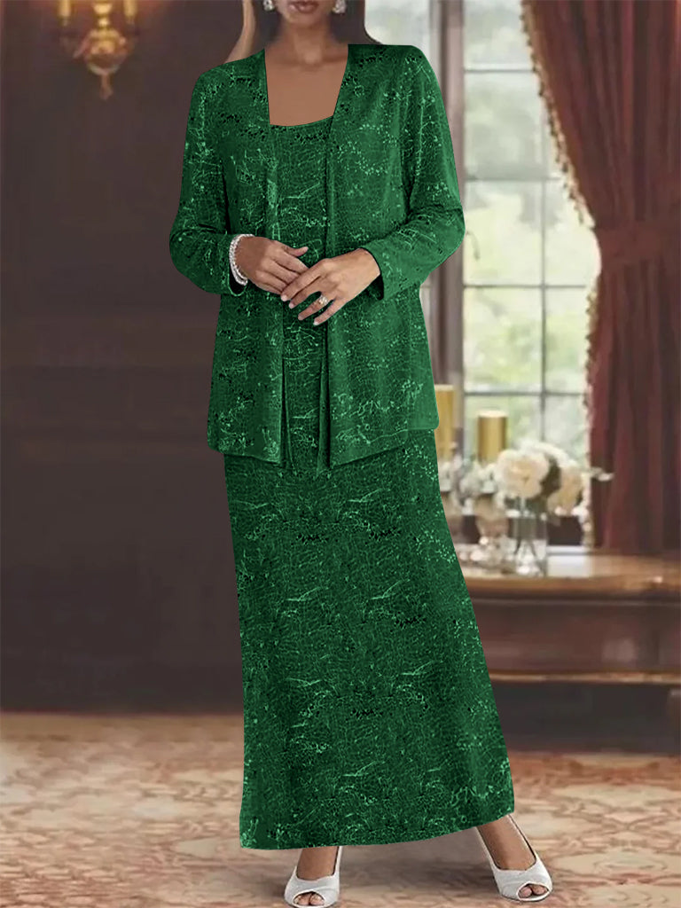 Chiffon Scoop Ankle Length Mother Of The Bride Dresses With Sequins Jacket