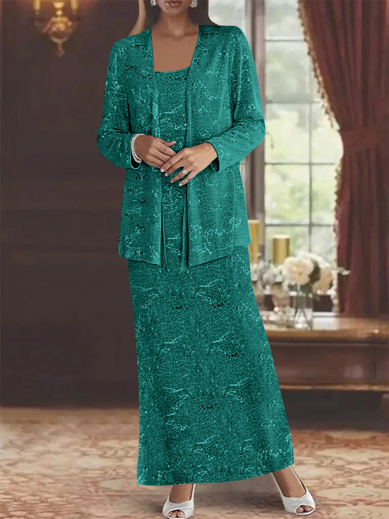 Chiffon Scoop Ankle Length Mother Of The Bride Dresses With Sequins Jacket