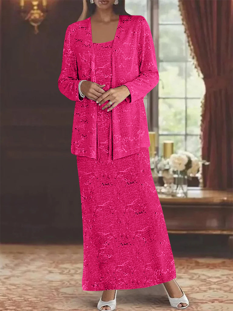 Chiffon Scoop Ankle Length Mother Of The Bride Dresses With Sequins Jacket