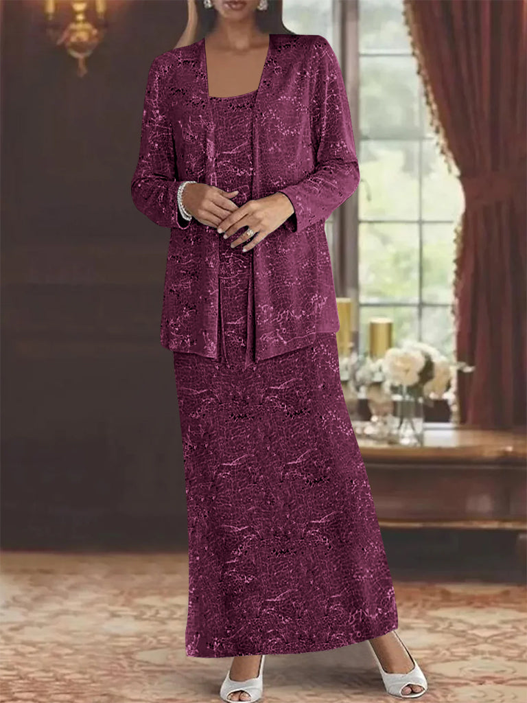 Chiffon Scoop Ankle Length Mother Of The Bride Dresses With Sequins Jacket