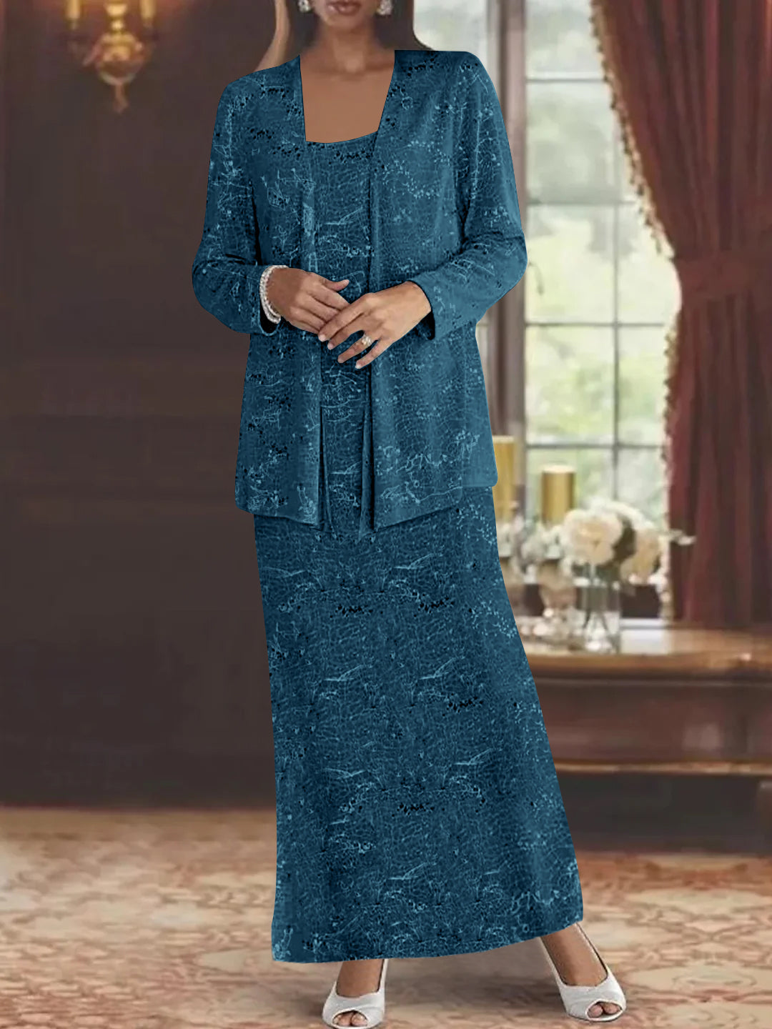 Chiffon Scoop Ankle Length Mother Of The Bride Dresses With Sequins Jacket