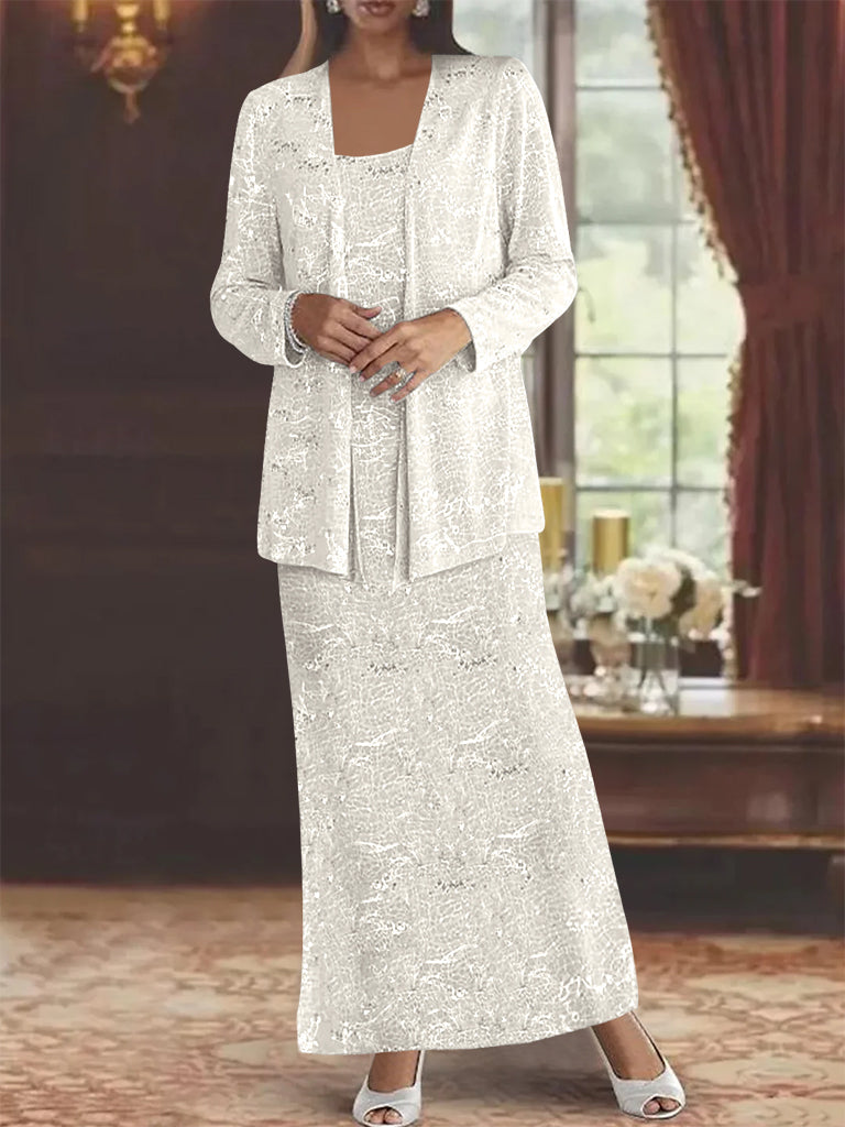 Chiffon Scoop Ankle Length Mother Of The Bride Dresses With Sequins Jacket