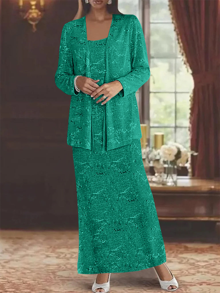 Chiffon Scoop Ankle Length Mother Of The Bride Dresses With Sequins Jacket