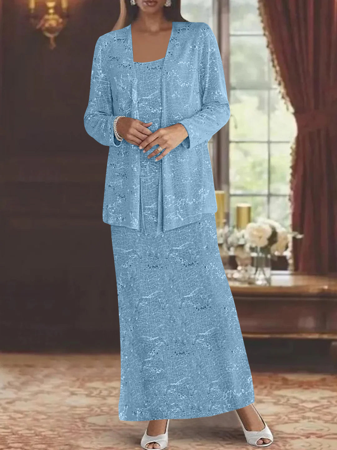 Chiffon Scoop Ankle Length Mother Of The Bride Dresses With Sequins Jacket