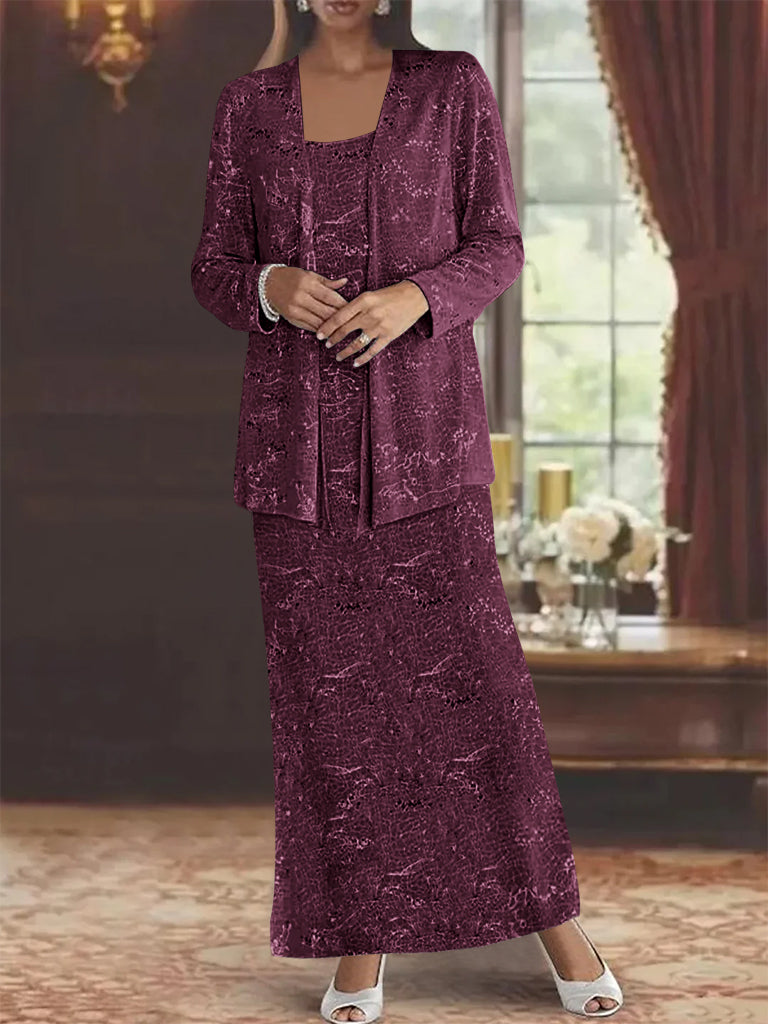 Chiffon Scoop Ankle Length Mother Of The Bride Dresses With Sequins Jacket