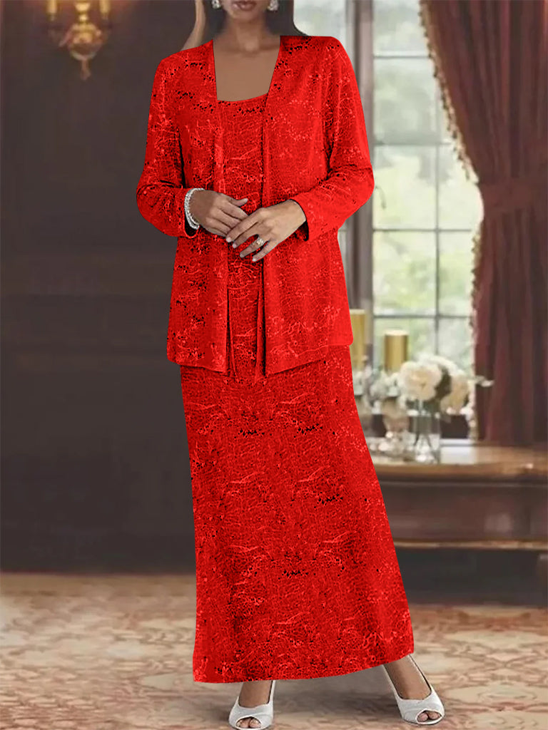 Chiffon Scoop Ankle Length Mother Of The Bride Dresses With Sequins Jacket