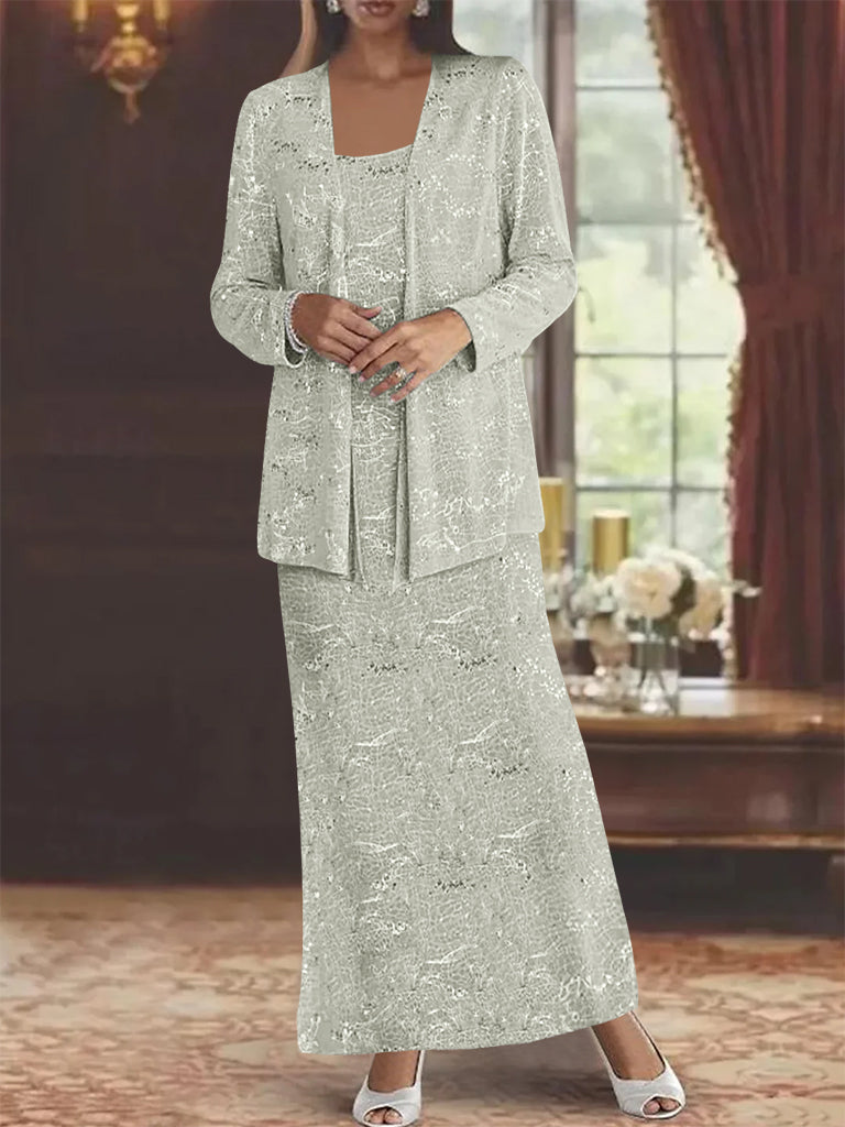 Chiffon Scoop Ankle Length Mother Of The Bride Dresses With Sequins Jacket