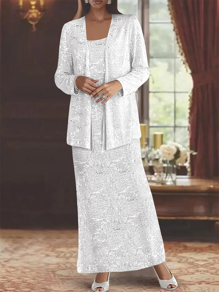 Chiffon Scoop Ankle Length Mother Of The Bride Dresses With Sequins Jacket