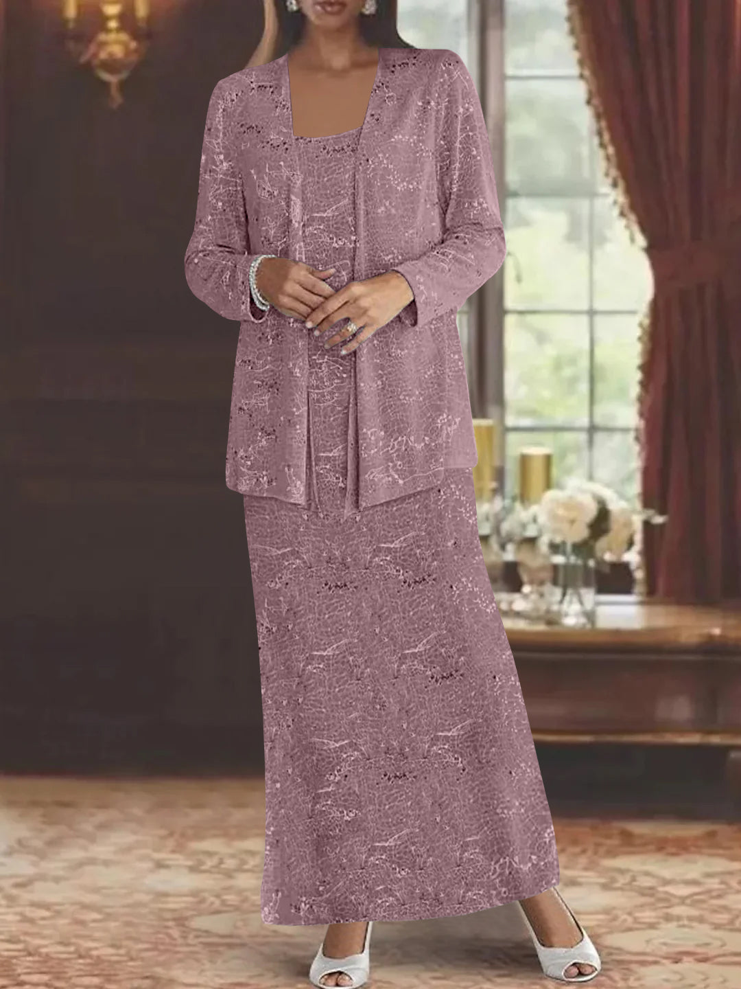 Chiffon Scoop Ankle Length Mother Of The Bride Dresses With Sequins Jacket