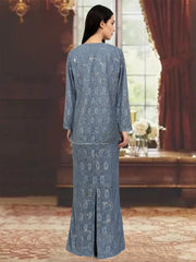 Chiffon Scoop Ankle Length Mother Of The Bride Dresses With Sequins Jacket