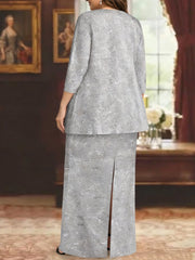 Chiffon Scoop Ankle Length Plus Size Mother Of The Bride Dresses With Sequins Jacket