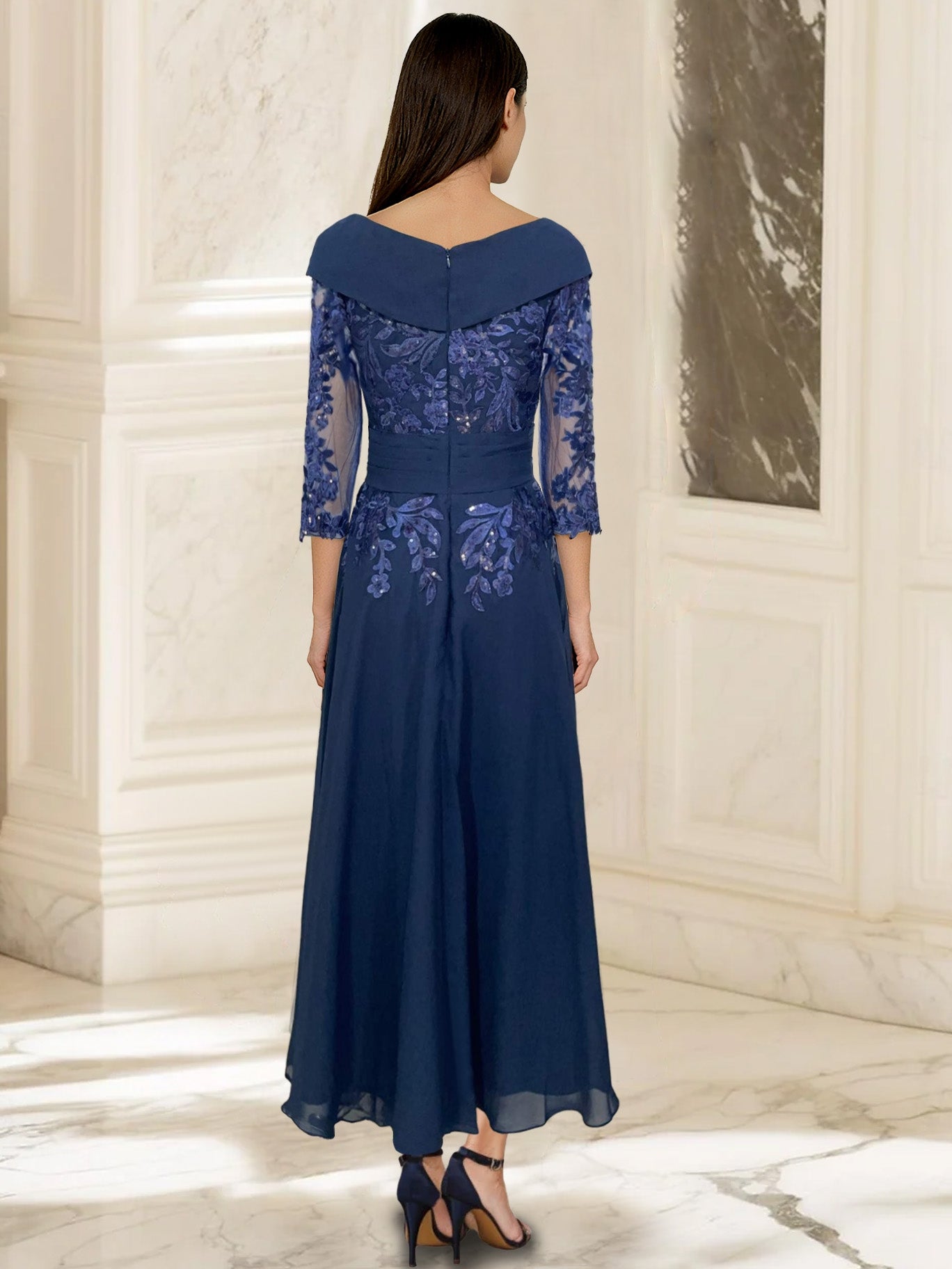 A Line Princess Sweetheart Half Sleeves Ankle Length Mother Of The Bride Dresses With Lace