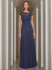 A Line Princess Jewel Neck Short Sleeves Floor Length Mother Of The Bride Dresses With Appliques