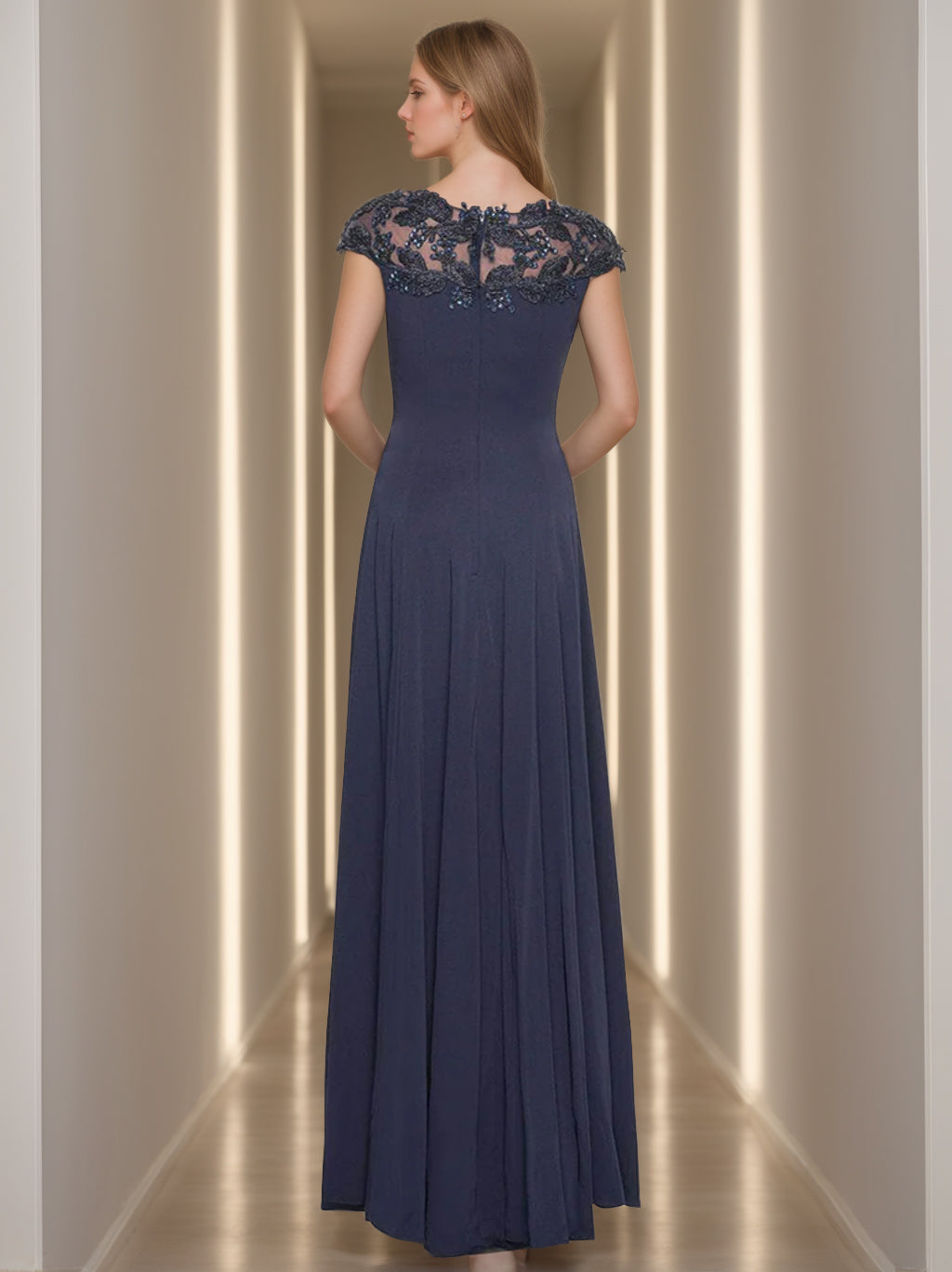 A Line Princess Jewel Neck Short Sleeves Floor Length Mother Of The Bride Dresses With Appliques