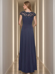 A Line Princess Jewel Neck Short Sleeves Floor Length Mother Of The Bride Dresses With Appliques